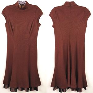 Chetta B. Cap Sleeve Mock Neck Fit & Flare Dress w/ Tiered Satin Trim Sz. 6